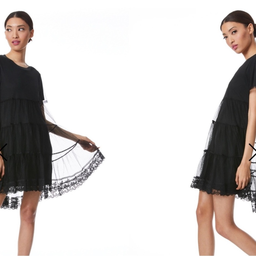 Alice + Olivia Black Tiered Lace Mini Dress - Picture 3 of 5